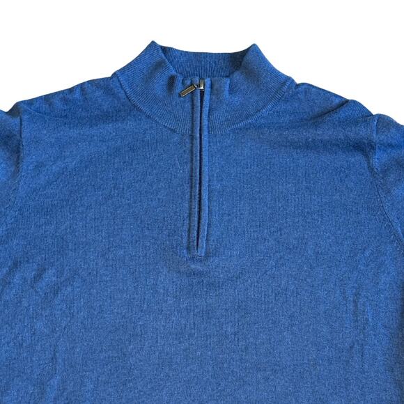 LL Bean Sweater Men Large Blue Cotton Cashmere Blend Quarter Zip - Picture 4 of 6